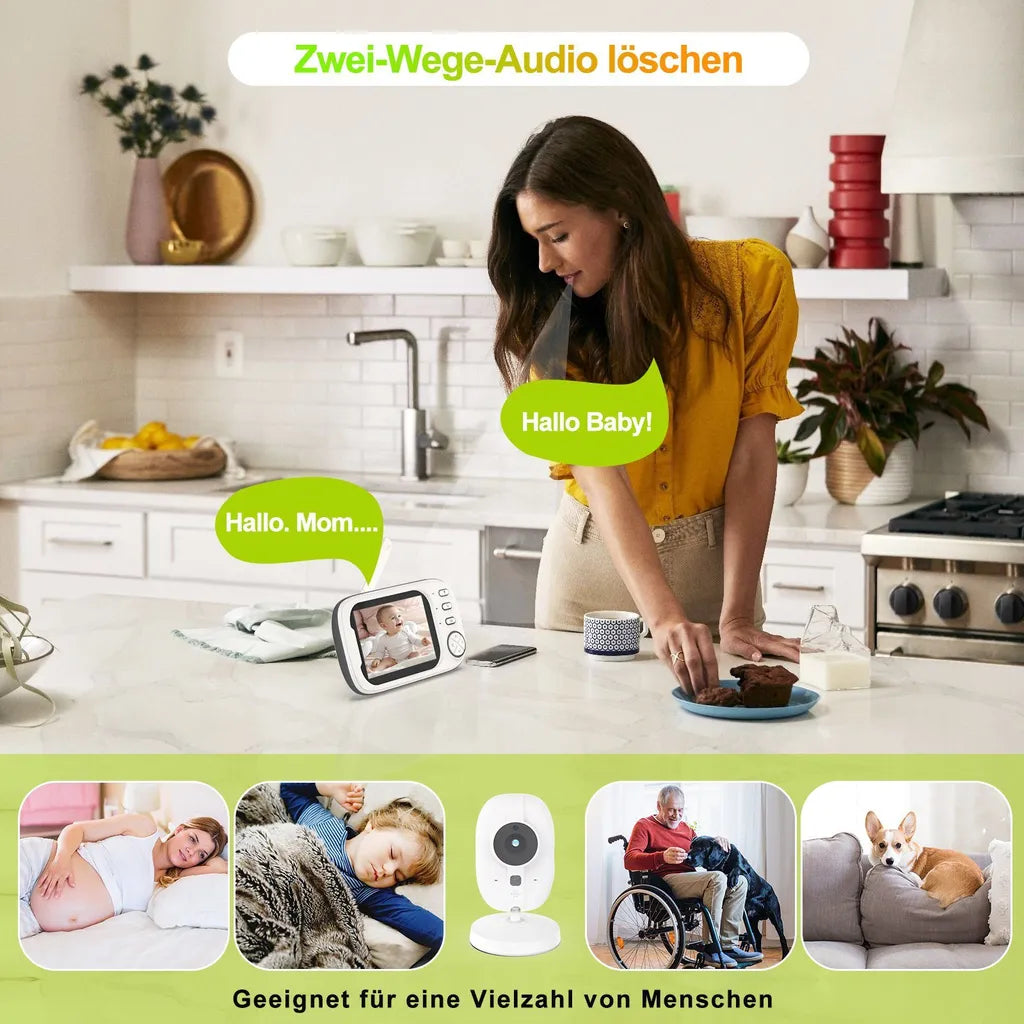 Welikera Babyphone, Babyphone mit Kamera HB32 3.5" Digital Funk TFT LCD Drahtloser, LCD Drahtloser Video baby Monitor mit Digitalkamera, Weiss