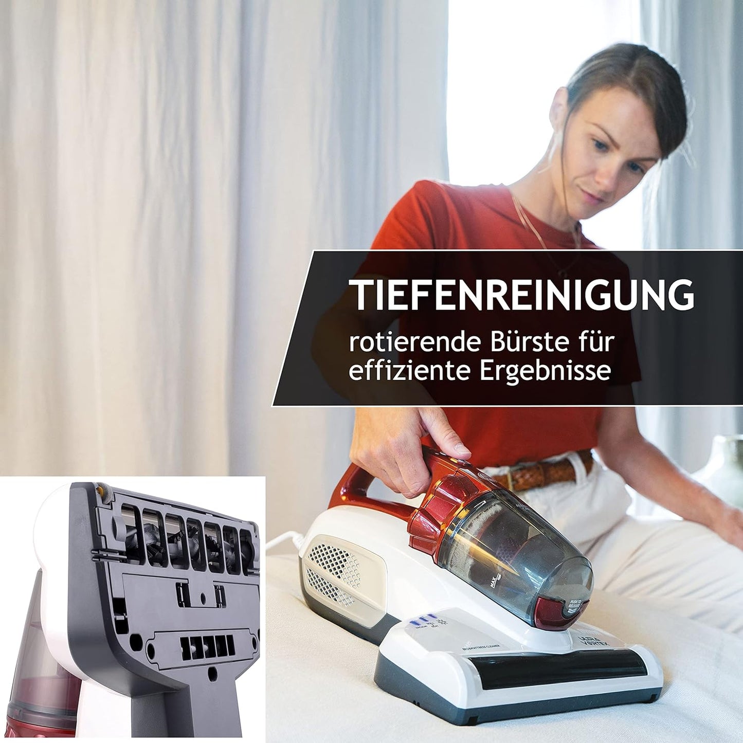 Hoover Ultra Vortex Milbensauger mit UV-Licht, bekämpft Bettwanzen – Polsterreiniger entfernt 99,9 % Bakterien, Allergene, Staub-Milben – Matratzenreiniger für hygienische Reinigung, für Allergiker