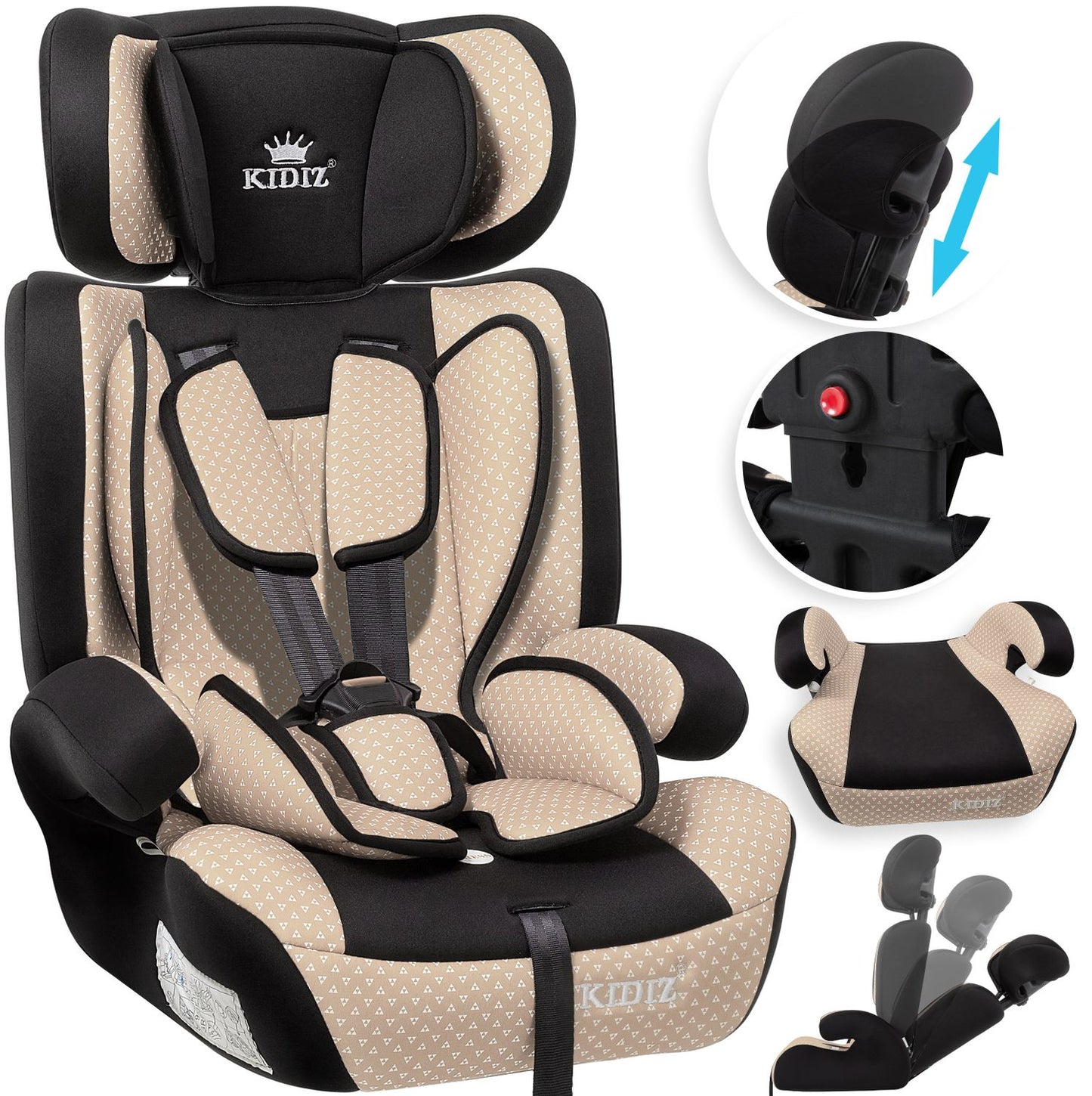 KIDIZ Autokindersitz Autositz Kinderautositz 9-36 kg Gruppe 1+2+3 Kindersitz Grau oder Rot