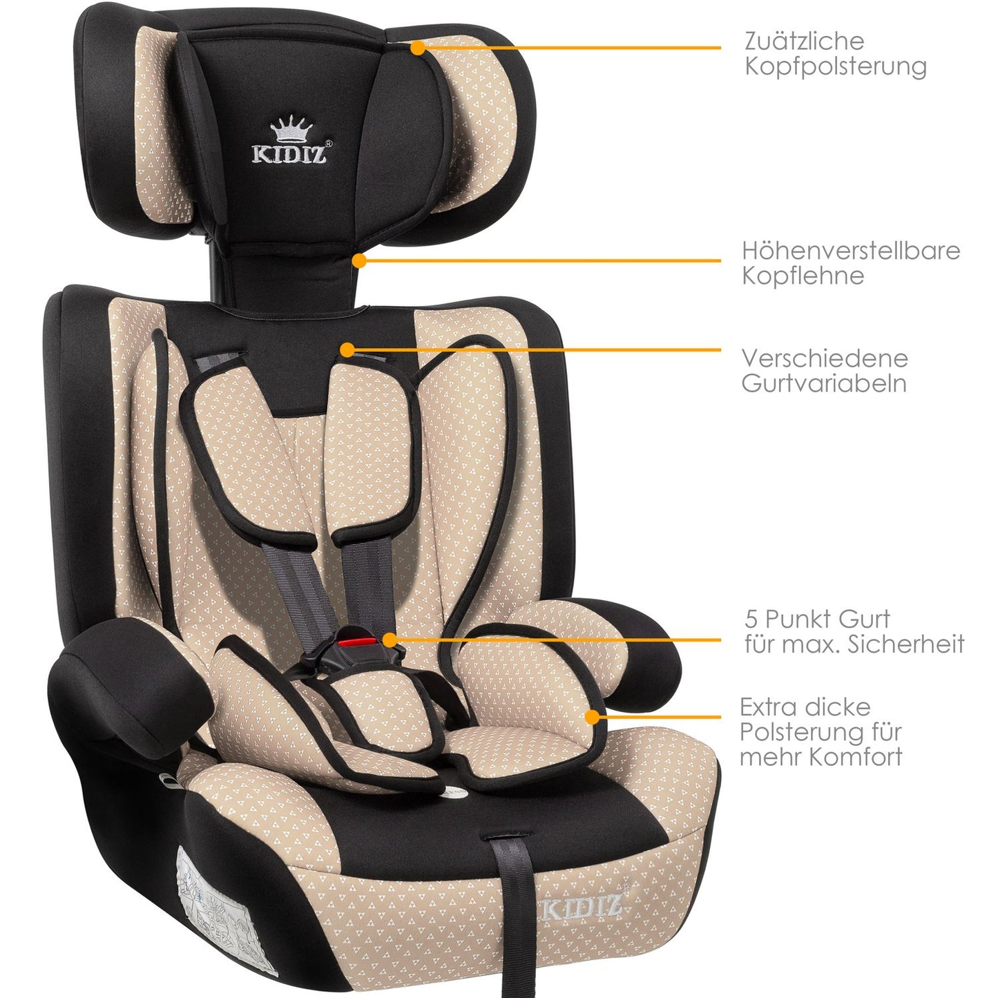 KIDIZ Autokindersitz Autositz Kinderautositz 9-36 kg Gruppe 1+2+3 Kindersitz Grau oder Rot