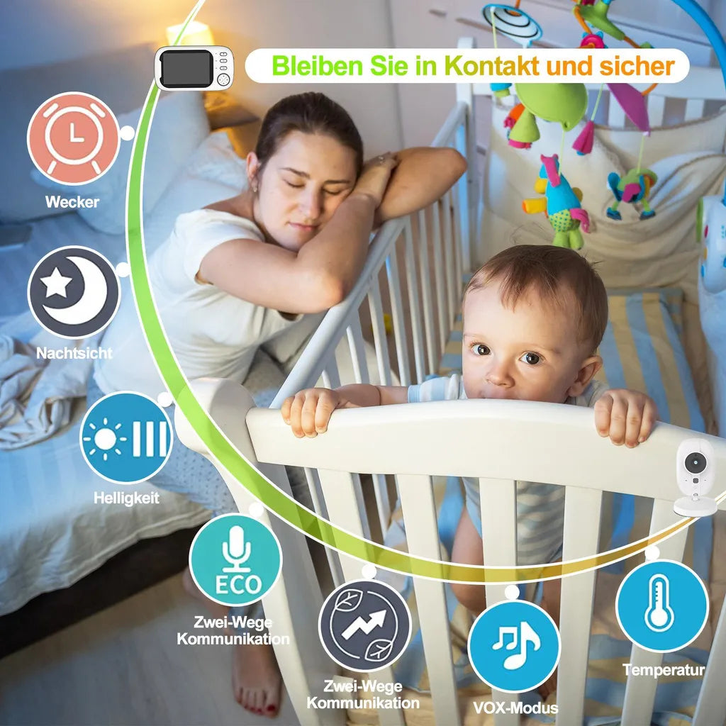 Welikera Babyphone, Babyphone mit Kamera HB32 3.5" Digital Funk TFT LCD Drahtloser, LCD Drahtloser Video baby Monitor mit Digitalkamera, Weiss