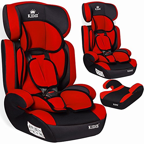 KIDIZ Autokindersitz Autositz Kinderautositz 9-36 kg Gruppe 1+2+3 Kindersitz Grau oder Rot