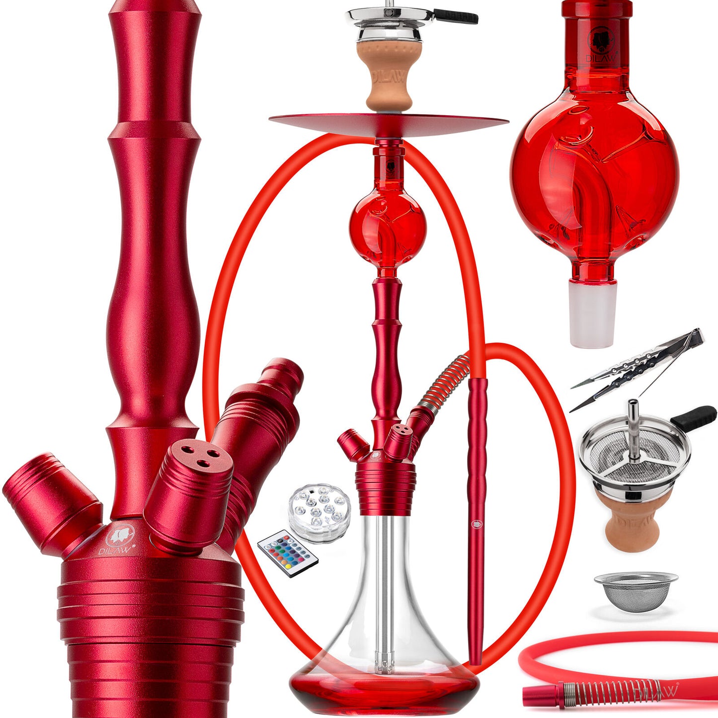 DILAW® TORNADO Shisha Set Hookah 66cm Aluminium Komplettset in Rot oder Blau