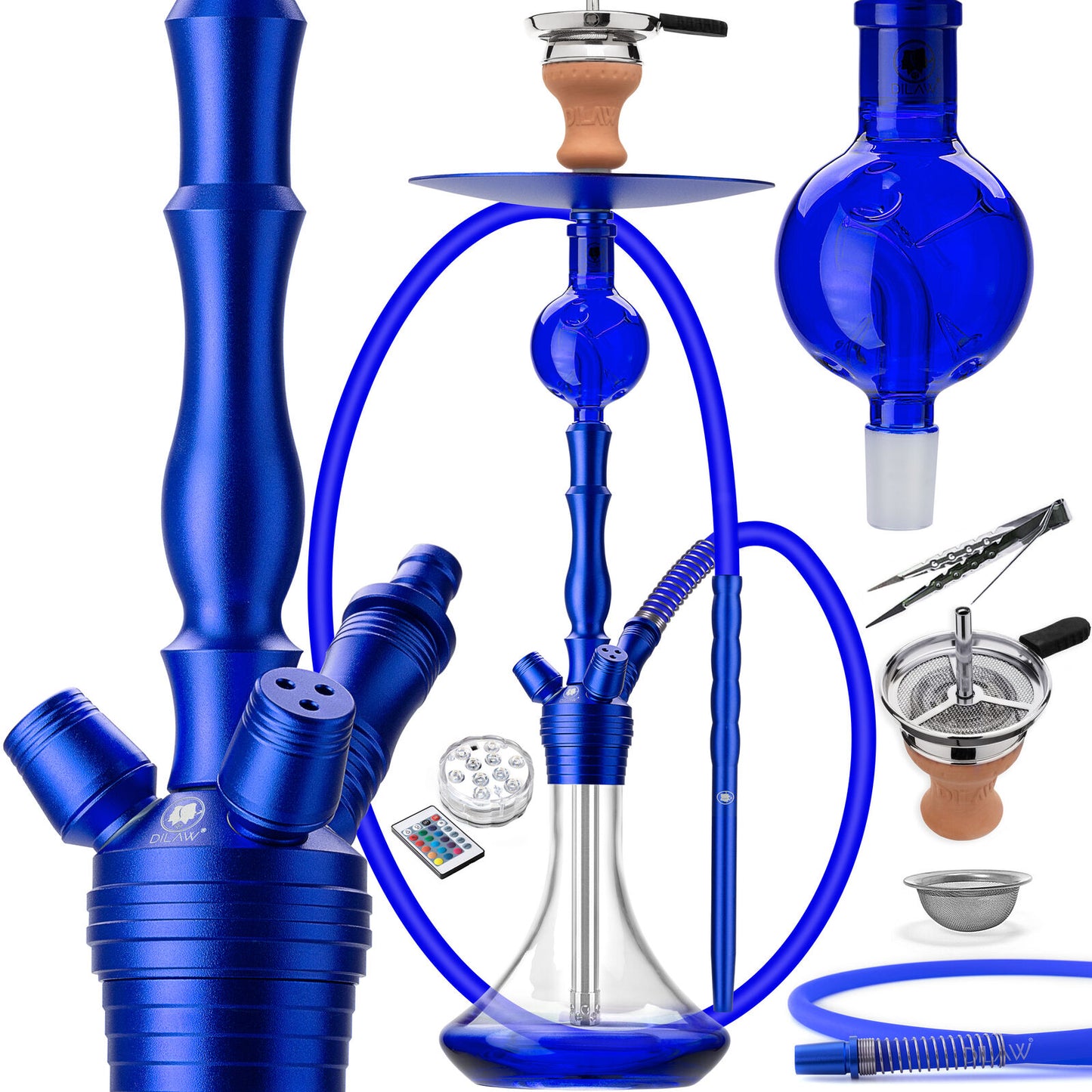 DILAW® TORNADO Shisha Set Hookah 66cm Aluminium Komplettset in Rot oder Blau